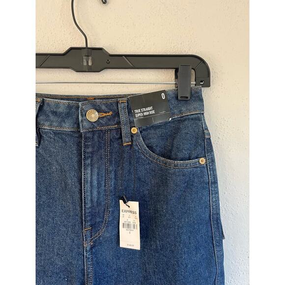 Express x Simon Spurr Super High Waisted Dark Indigo Straight Leg Jean - Picture 6 of 10